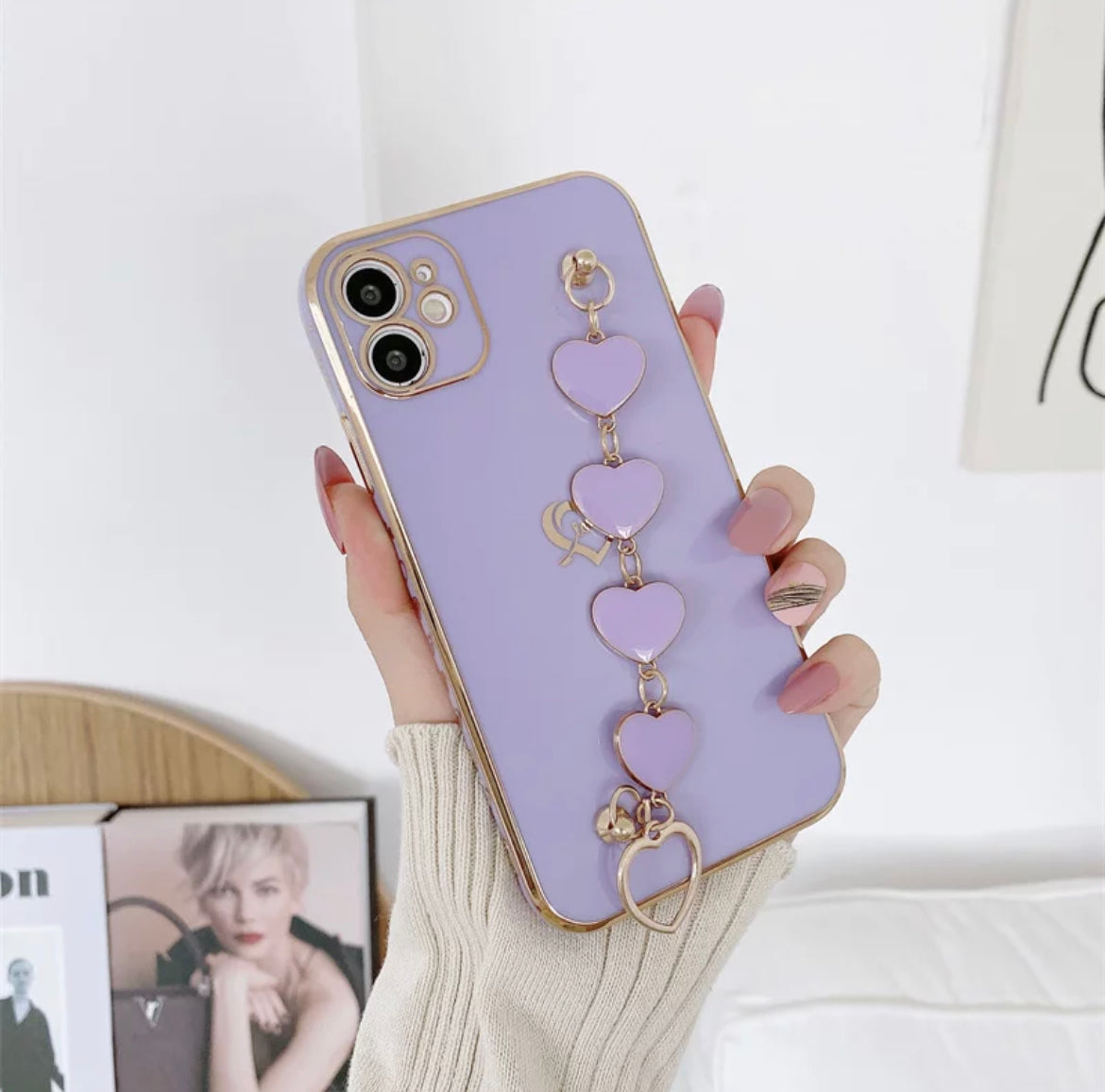 Luxury Laser Pearl Love Heart Reflective Bracelet Phone Case For iPhone 14  11 12 13 Pro Max Cute Plating Lens Shockproof Cover - AliExpress